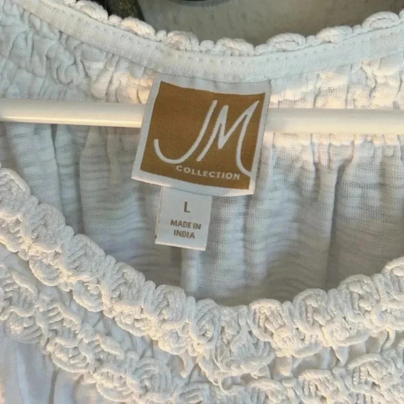 JM Collection Women’s 100% Crisp Summer White T-Shirt with Crochet Neckline - Picture 10 of 11